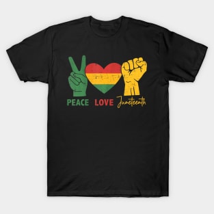 Peace Love Juneteenth with african flag heart and fist T-Shirt